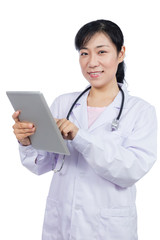 Asian female doctor holding a tablet