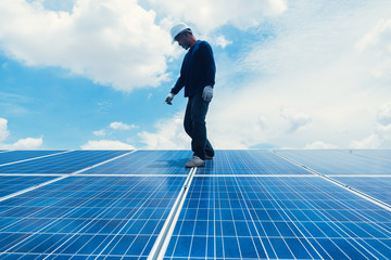 engineer and electrician team swapping and install solar panel ; electrician team checking hot spot...
