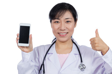 Asian female doctor using mobile phone