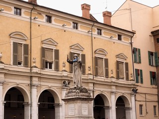 Fototapeta premium Ferrara, Italy. Savonarola Square, statue of Girolamo Savonarola.