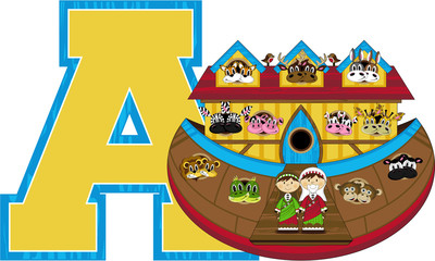 A is for Ark - Noah Biblical Illustration