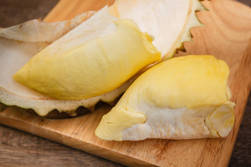 Durian on a wooden background.