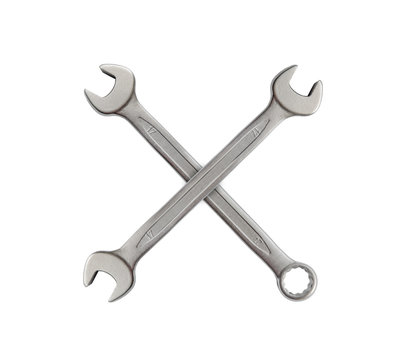 X made of mechanic silver metal tool wrench for repair isolated on white