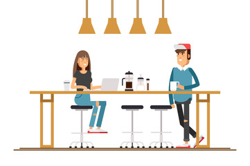 vector image of two girls at the cafe