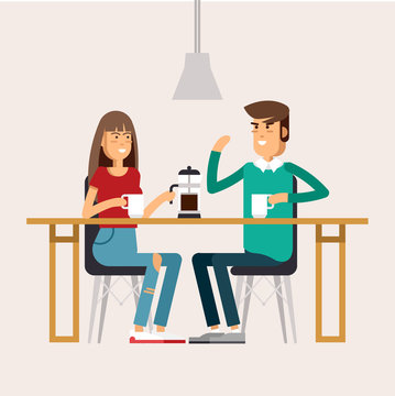 vector image of two girls at the cafe