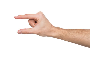 Male hand measuring something, cutout, gesture