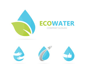 Vector of oil and leaf logo combination. Drop and eco symbol or icon. Unique organic water and aqua logotype design template.
