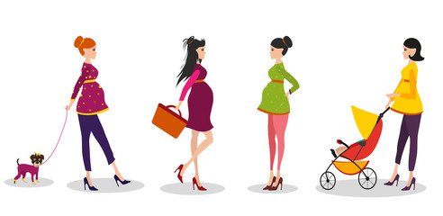 Isolated set of illustrations mom