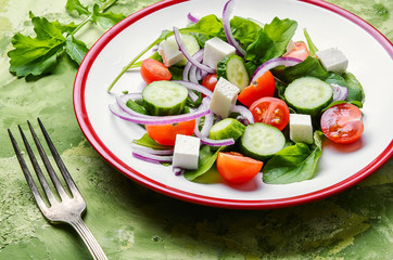 salad with spinach, cheese and tomato
