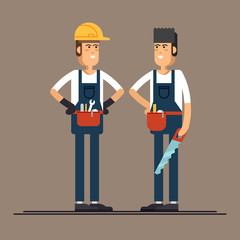 Couple of construction workers vector flat characters