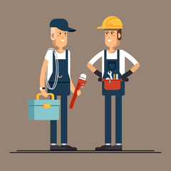 Cool vector plumber male character standing holding tool