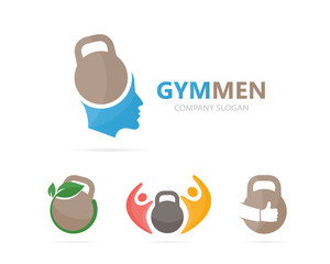 Vector of sport and man logo combination. Gym and face symbol or icon. Unique fitness and workout logotype design template.