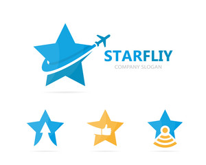 Vector of star and airplane logo combination. Unique leader and travel logotype design template.