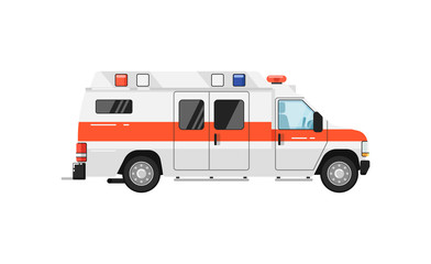Ambulance car isolated vector illustration on white background. Service auto vehicle, city emergency transport, urban roadside assistance car.