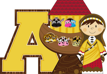 A is for Ark - Noah Biblical Illustration