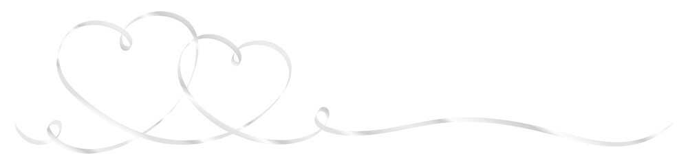 2 Connected Silver Calligraphy Hearts Ribbon Banner