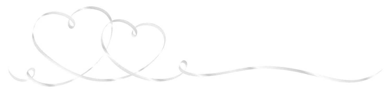 2 Connected Silver Calligraphy Hearts Ribbon Banner