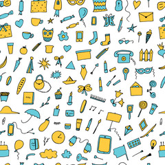 Doodle home related trendy seamless pattern.