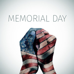 text memorial day and american flag - obrazy, fototapety, plakaty