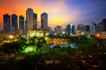 Benchasiri Park at twilight, Bangkok Thailand