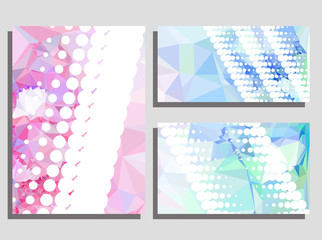 Low poly mosaic background set. Copy space. Vector clip art.