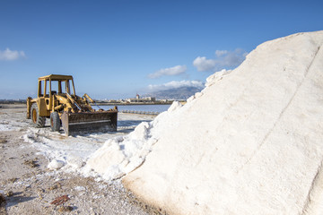  Ruspe al lavoro alle saline di Trapani, Sicilia  