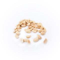 Fried salted peanuts on white background. snack