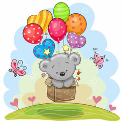 Obraz na płótnie Canvas Cute Teddy Bear with balloons
