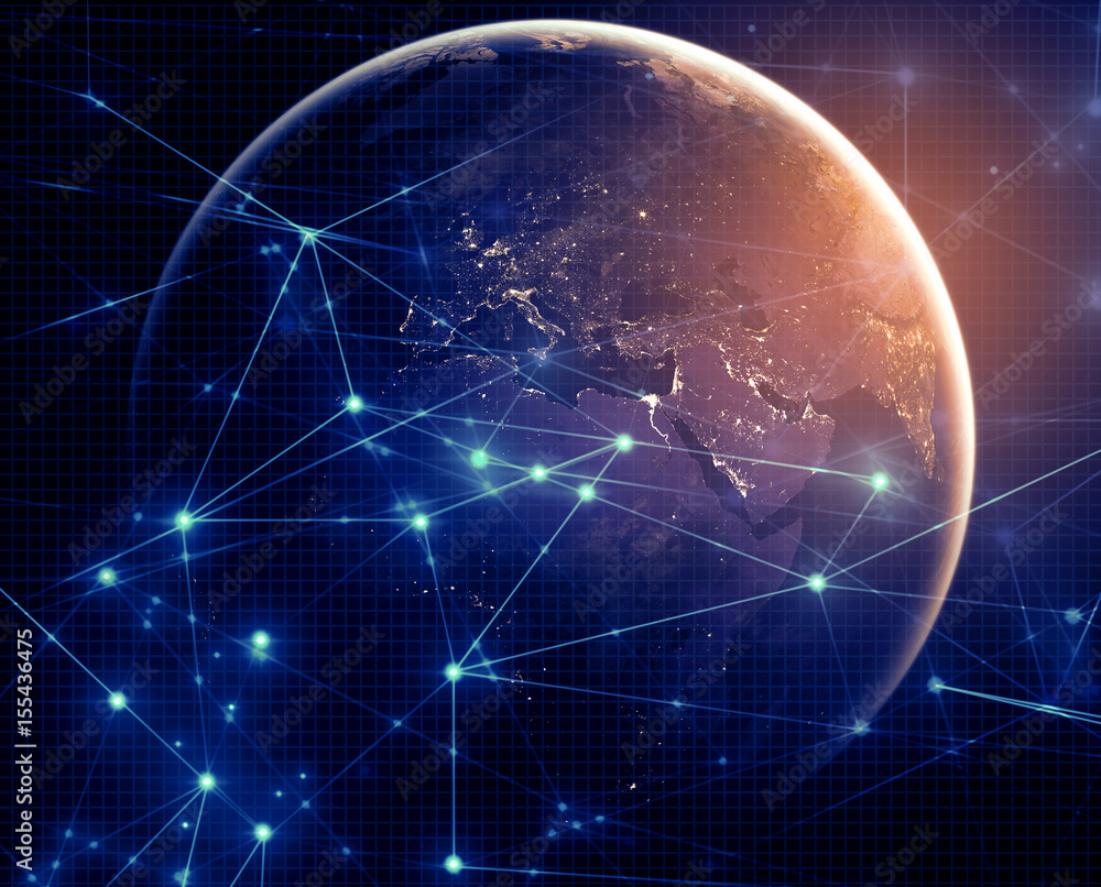 Poster ai brain system data light internet social network background, illustration of global web with link 