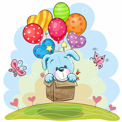 Obraz na płótnie Canvas Cute Cartoon Puppy with balloons