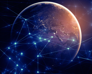 ai brain system data light internet social network background, illustration of global web with link to electric information, cyber with group of security Element of this image furnished by NASA