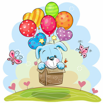 Cute Cartoon Puppy with balloons