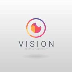 Vision logo. Polygonal Camera logotype  - 155438610