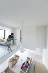 family with little girl enjoys in the modern living room