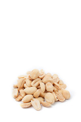 Fried salted peanuts on white background. snack