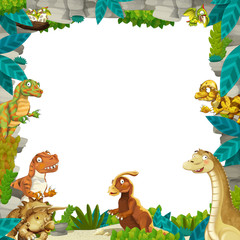 Naklejka premium cartoon prehistoric nature frame with dinosaurs - illustration for children