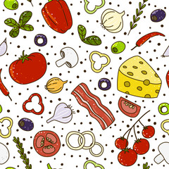Seamless pattern with mediterranean cuisine ingredients