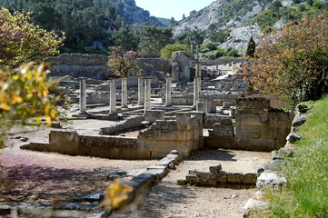 Ruins of the ancient fortified town Glanum near Saint-R&eacute;my-de-Provence in South France, founded by a Celto-Ligurian people  in the 6th century&nbsp;BCE. It became a Roman city in 27 BCE