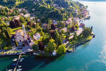 Tremezzo - Lago di Como (IT) - Chiesa di San Lorenzo e Parco Mayer - Vista aerea