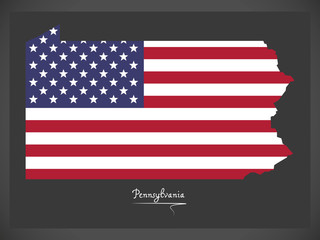 Pennsylvania map with American national flag illustration