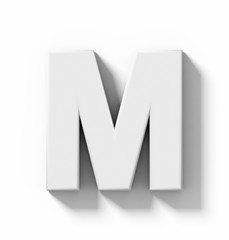 letter M 3D white isolated on white with shadow - orthogonal projection