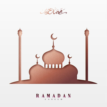 Ramadan greeting card with arabic calligraphy Ramadan Kareem. Islamic background with mosques