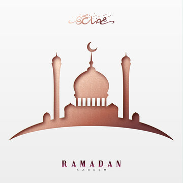 Ramadan greeting card with arabic calligraphy Ramadan Kareem. Islamic background with mosques