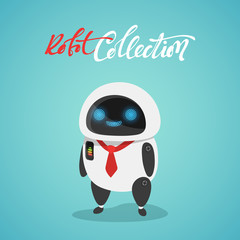 Character cute in flat style. Funny cartoon robot.