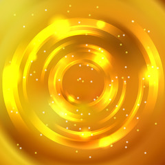 Vector round frame. Shining circle banner. Glowing spiral. Vector illustration. Yellow, orange colors