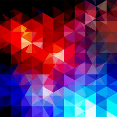Obraz premium Geometric pattern, triangles vector background in blue, red  tones. Illustration pattern