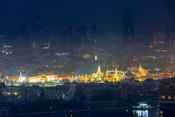 Fototapeta na wymiar Aerial view of Royal palace or Wat Phra Kaew (Thai word). This is famous landmark in Bangkok.