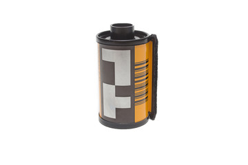 Photographic roll film 35 mm  on a white background.