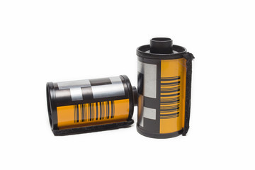 Photographic roll film 35 mm  on a white background.