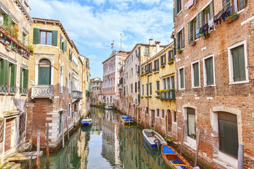 Fototapeta na wymiar Venice scenic old streets water canal. Italian Lagoon
